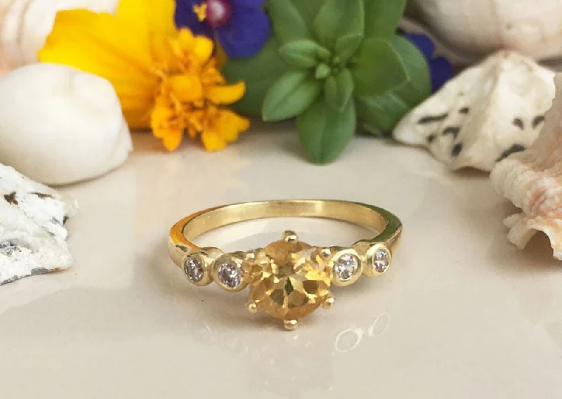 Ruby Gemstone Rings with Diamond AccentsCitrine ring - November Birthstone - Tiny Delicate Ring with Round Citrine Gemstone and Clear Quartz Accents