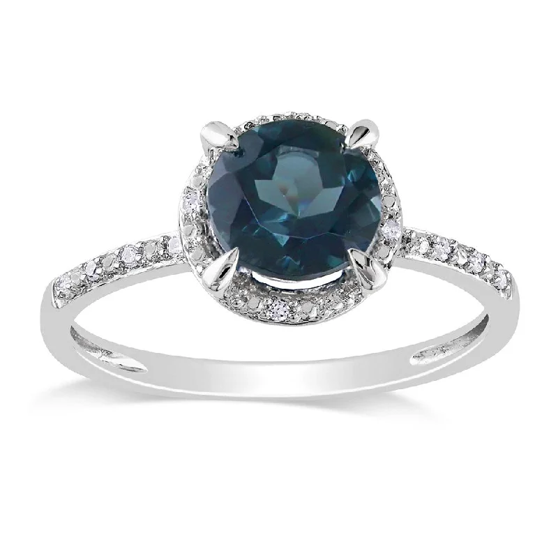 Sapphire Gemstone Rings in a Cathedral SettingMiadora 10k White Gold 1 3/5ct TGW Blue Topaz and Diamond Halo Ring