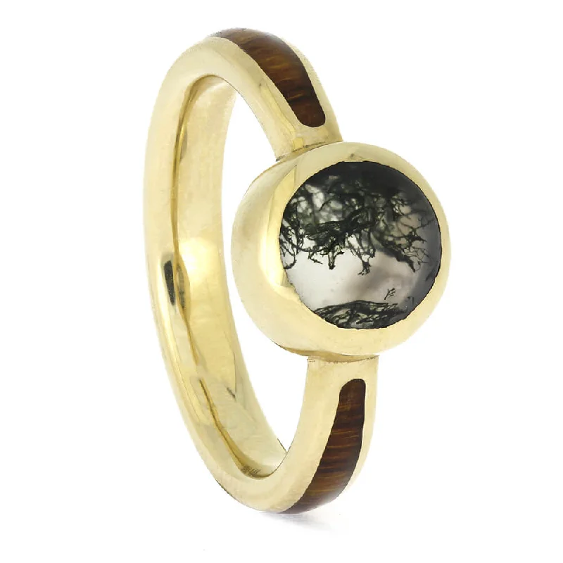 Yellow Gold Engagement Ring with Moss Agate Solitaire