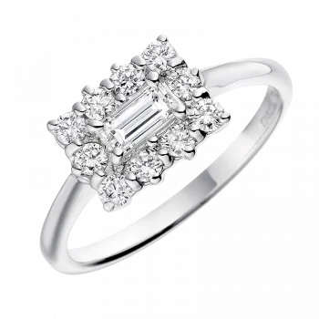 Solitaire Diamond Rings in Platinum SettingsPlatinum 0.50ct Emerald Cut And Round Brilliant Cut Diamond Cluster Ring