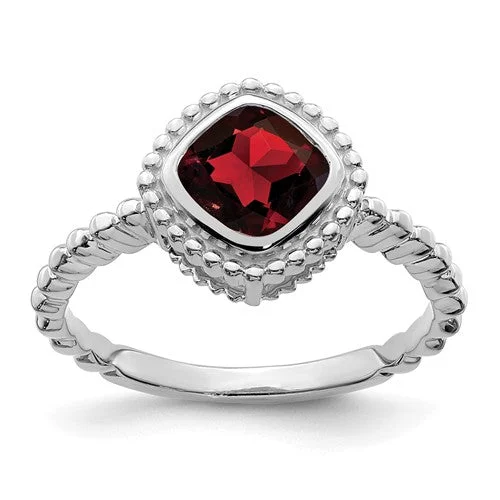 Emerald Gemstone Rings with Filigree - Bordered Settings10k White Gold Cushion Garnet Bezel Set Beaded Design Ring