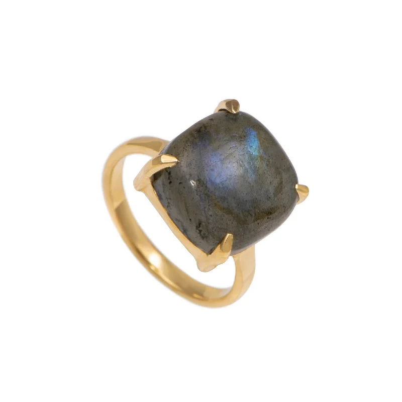 Multi - Gemstone Rings with a Rainbow of ColorsSquare Cabochon Labradorite Ring in Gold Plated Sterling Silver