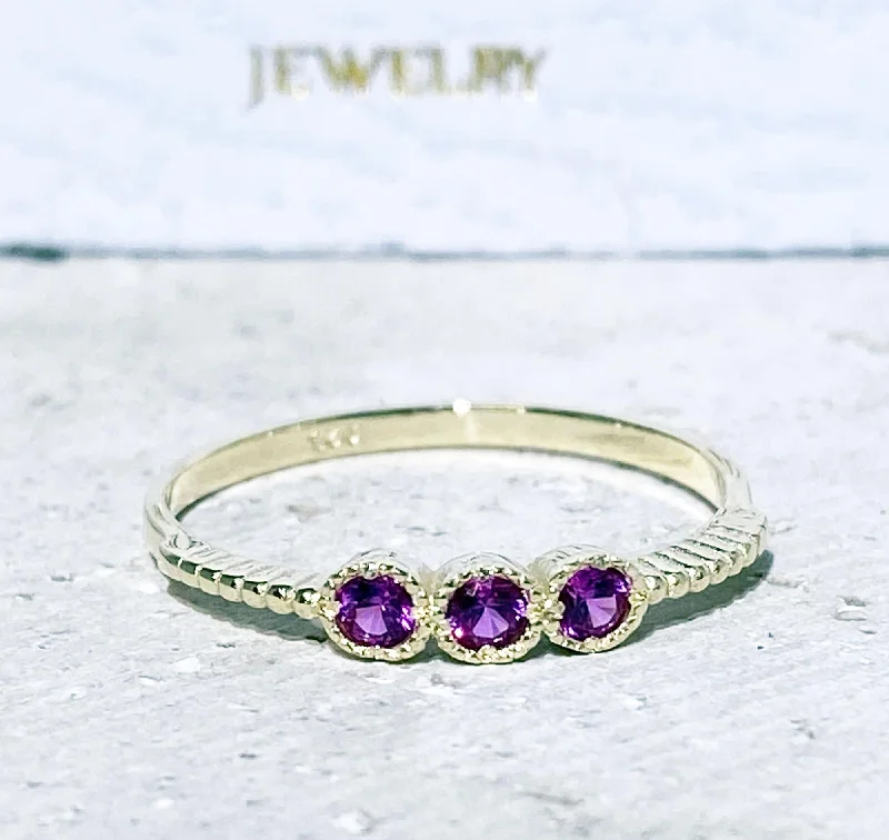 Ruby Gemstone Rings with Diamond AccentsRuby ring - July Birthstone Jewelry - Three Round Ruby Gemstones Delicate Stacking Ring