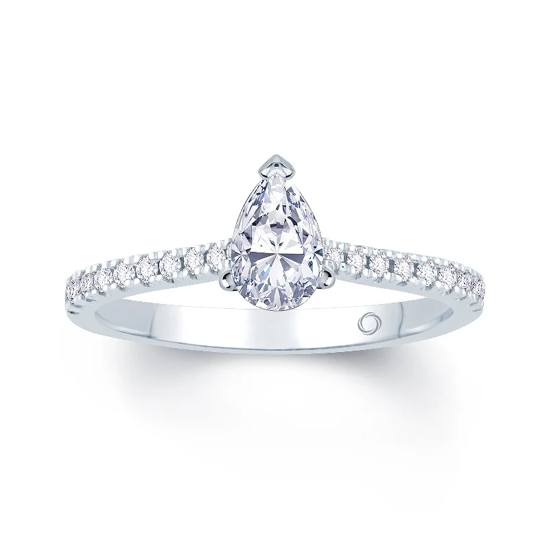 Three - Stone Diamond Rings with Princess - Cut DiamondsPlatinum 1.00ct Pear Cut Diamond Solitaire Engagement Ring With 0.15ct Diamond Set Shoulders