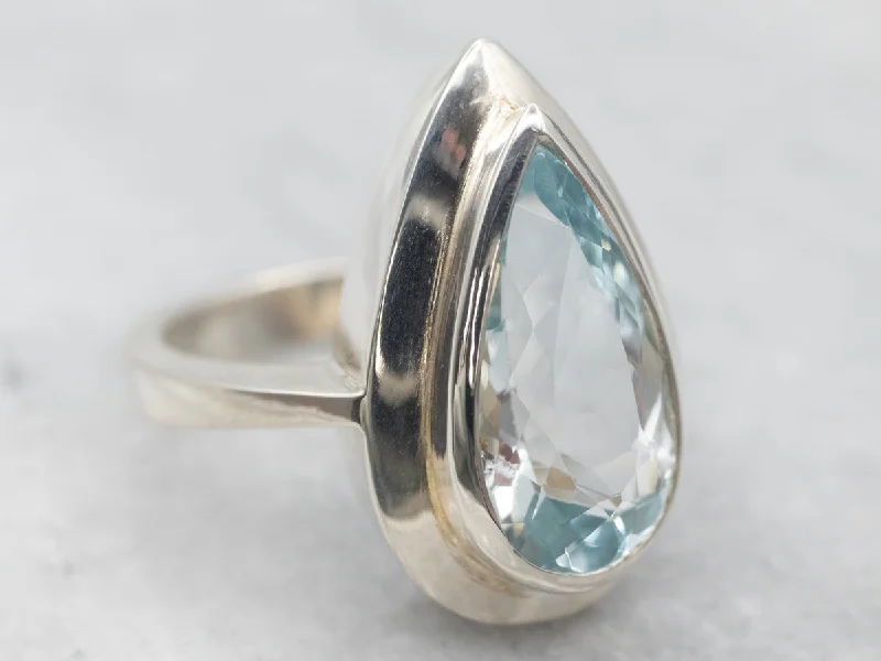 Amethyst Gemstone Rings in a Vintage - Style SettingSterling Silver Pear Cut Blue Topaz Ring