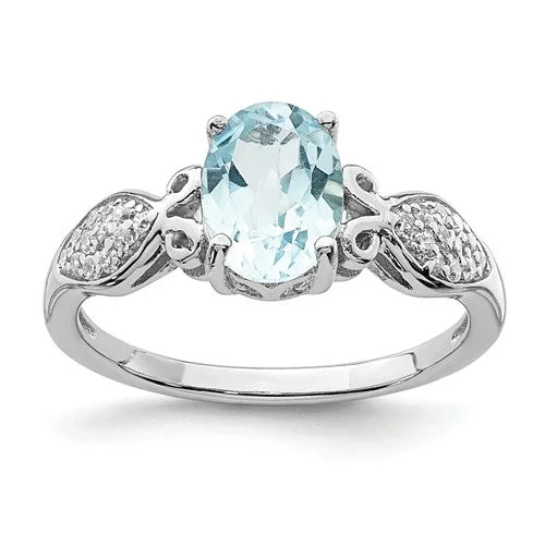 Multi - Gemstone Rings with a Rainbow of ColorsSterling Silver Oval Sky Blue Topaz And White CZ Ring