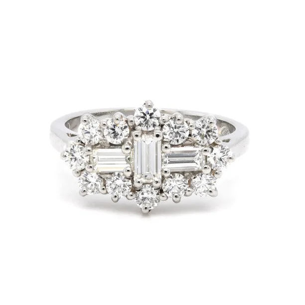 Three - Stone Diamond Rings with Princess - Cut DiamondsPlatinum 1.52ct Emerald Cut And Round Brilliant Cut Diamond Cluster Ring