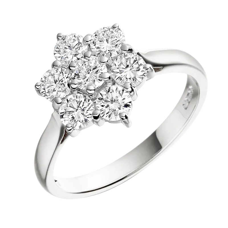 Three - Stone Diamond Rings with Princess - Cut DiamondsPlatinum 2.04ct Diamond Daisy Cluster Ring