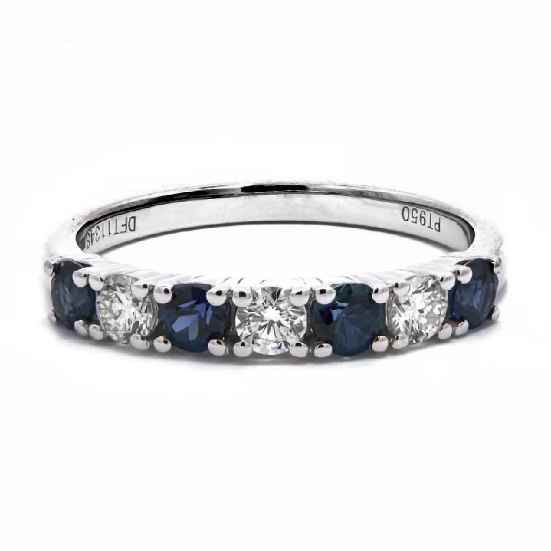 Vintage - Inspired Diamond Rings with Filigree Work18ct White Gold 0.31ct Blue Sapphire And 0.18ct Diamond Round Brilliant Cut Seven Stone Ring