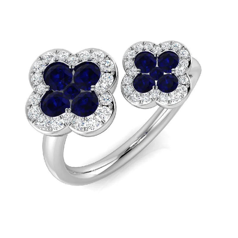 Halo - Style Diamond Rings with Smaller Accent DiamondsPlatinum 0.86ct Blue Sapphire And 0.23ct Diamond Double Clover Ring