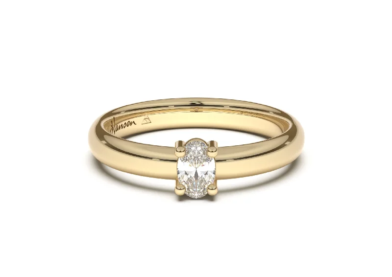 Halo - Style Diamond Rings with Smaller Accent DiamondsOval Contemporary Slim Engagement Ring, Yellow Gold