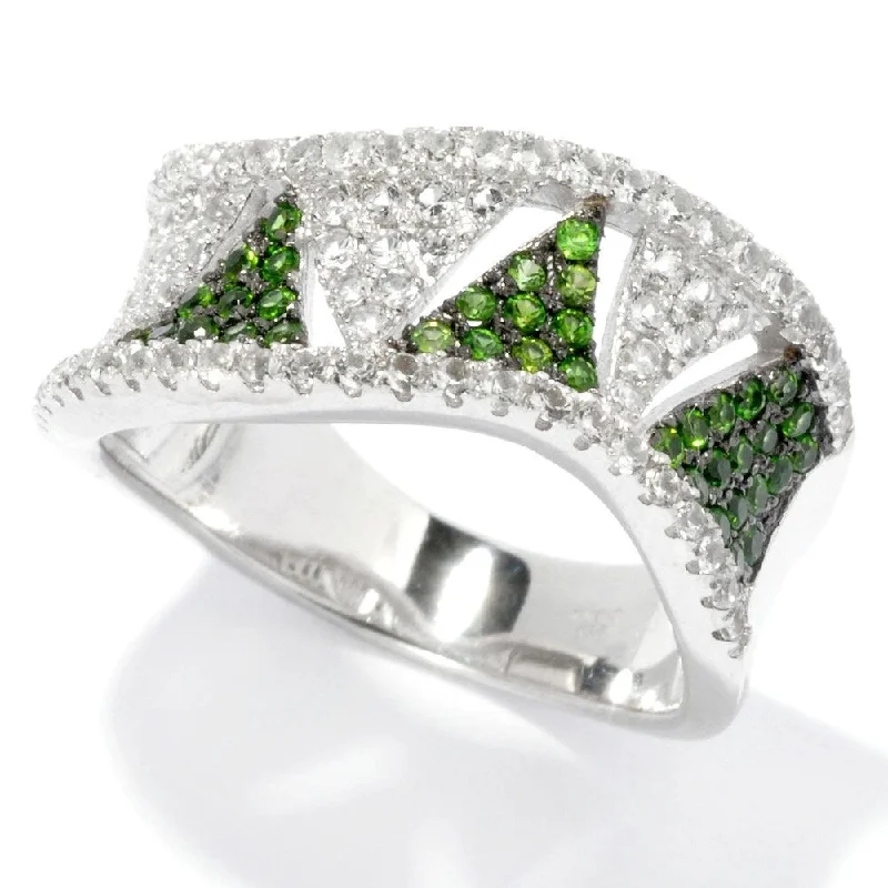 Sapphire Gemstone Rings in a Cathedral SettingSterling Silver 0.77Ctw Chrome Diopside Band Ring