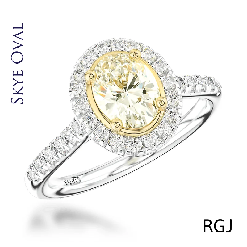 Three - Stone Diamond Rings with Princess - Cut DiamondsThe Skye Platinum And 18ct Yellow Gold 0.71ct Oval Cut Yellow Diamond Ring With 0.33ct Diamond Halo And Diamond Set Shoulders