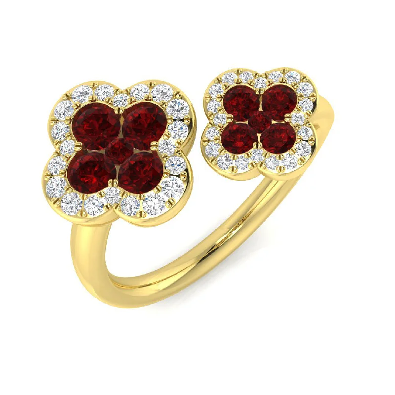 Custom - Designed Diamond Rings to Reflect Your Personality18ct Yellow Gold 0.78ct Ruby And 0.22ct Diamond Double Clover Ring