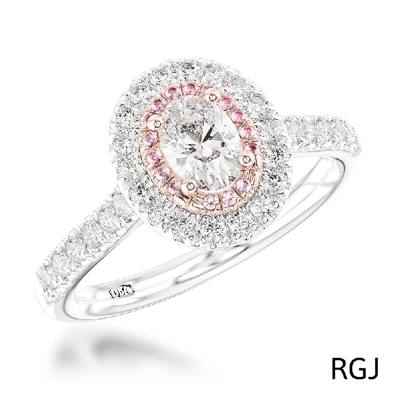 Custom - Designed Diamond Rings to Reflect Your PersonalityThe Skye Duo Platinum And 18ct Rose Gold Oval Cut Diamond Engagement Ring With Pink And White Diamond Halo And Diamond Set Shoulders