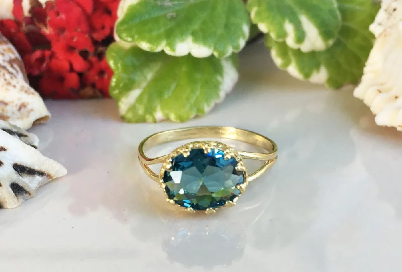 Multi - Gemstone Rings with a Rainbow of ColorsBlue Topaz Ring - December Ring - Blue Topaz Gemstone Double Band Vintage Oval Crown Ring