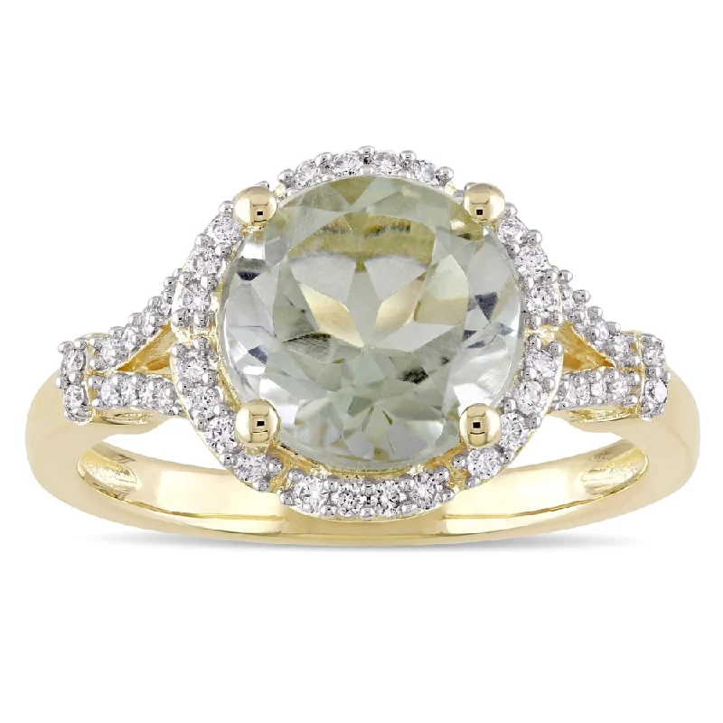 Custom - Designed Diamond Rings to Reflect Your PersonalityMiadora Signature Collection 14k Yellow Gold Green Amethyst and 1/5ct TDW Diamond Halo Floral Ring (