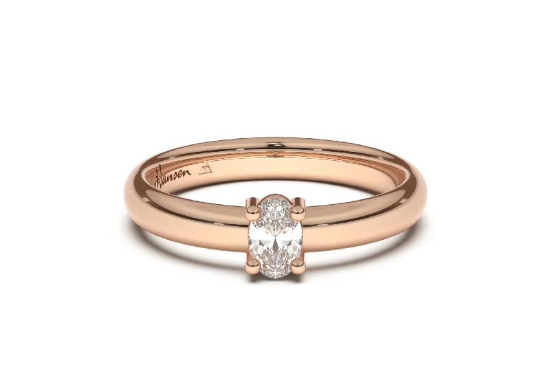 Halo - Style Diamond Rings with Smaller Accent DiamondsOval Contemporary Slim Engagement Ring, Red Gold