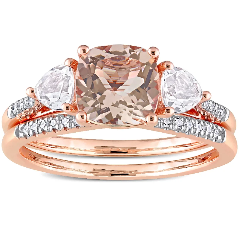 Custom - Designed Diamond Rings to Reflect Your PersonalityMiadora 10k Rose Gold Morganite White Topaz & 1/10ct TDW Diamond 3-Stone Bridal Ring Set