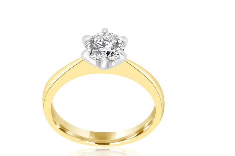 Three - Stone Diamond Rings with Princess - Cut Diamonds18k Yellow Gold Shank 6-Claw Set 1ct Solitaire Diamond Ring