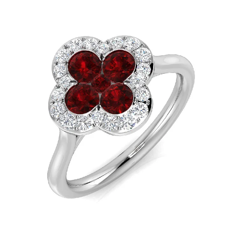 Halo - Style Diamond Rings with Smaller Accent DiamondsPlatinum 0.65ct Ruby And 0.23ct Diamond Clover Ring