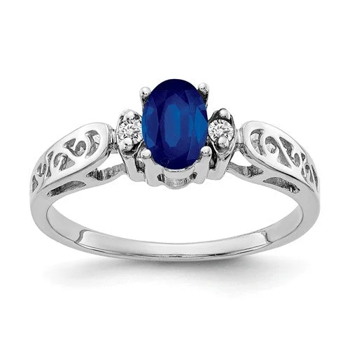 Ruby Gemstone Rings with Diamond Accents14k White Gold 6x4mm Oval Blue Sapphire and Diamond Filigree Side Ring