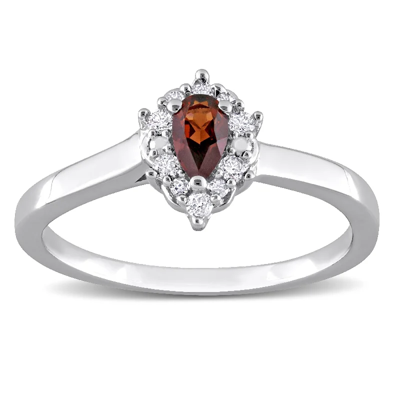 Three - Stone Diamond Rings with Princess - Cut DiamondsMiadora Garnet and 1/10ct TDW Diamond Teardrop Halo Ring in Sterling Silver