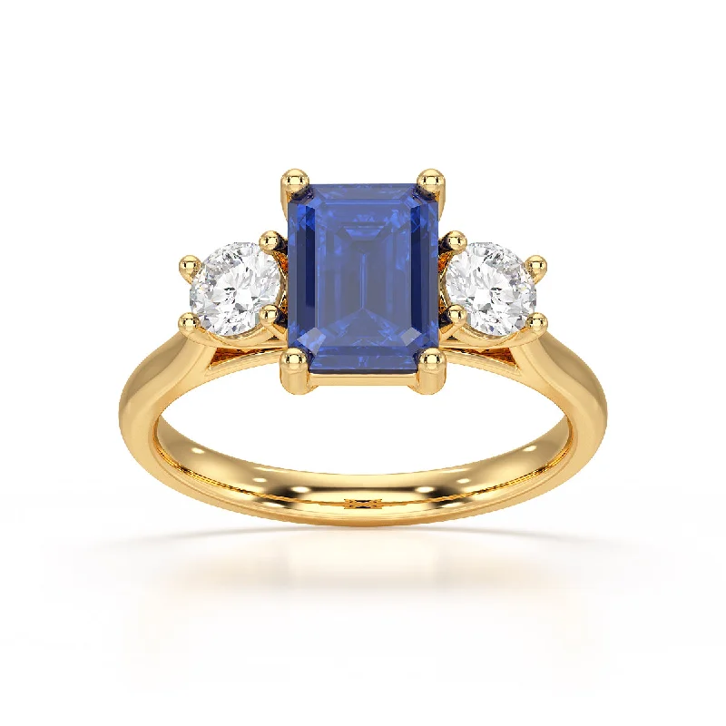 Amethyst Gemstone Rings in a Vintage - Style SettingSapphire trilogy with round side stone Dress ring