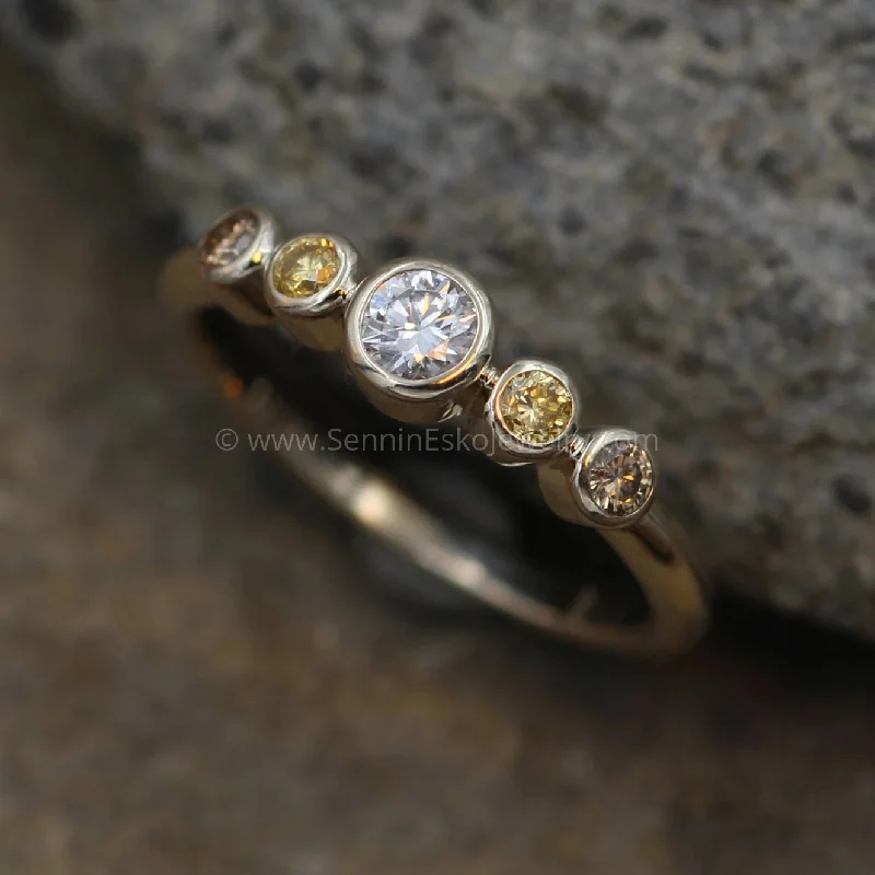 Solitaire Diamond Rings in Platinum SettingsDiamond Multi Bezel Ring - White , Yellow and Brown Diamond Ring - VS Diamond Ring