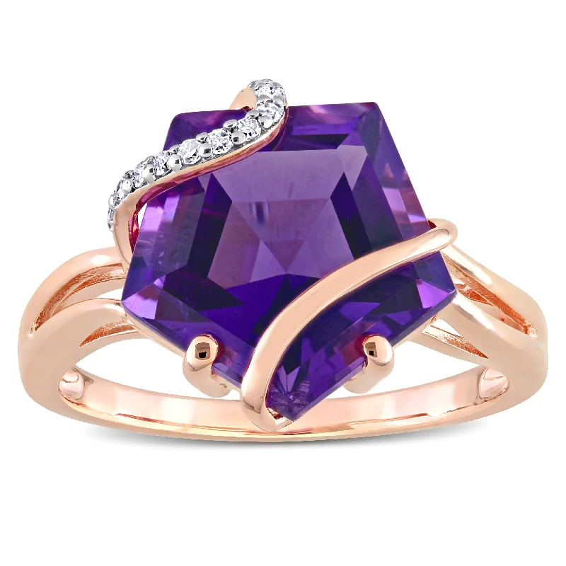 Halo - Style Diamond Rings with Smaller Accent DiamondsMiadora Fancy-cut Amethyst & Diamond Accent Swirl Cocktail Ring in Rose Plated Sterling Silver