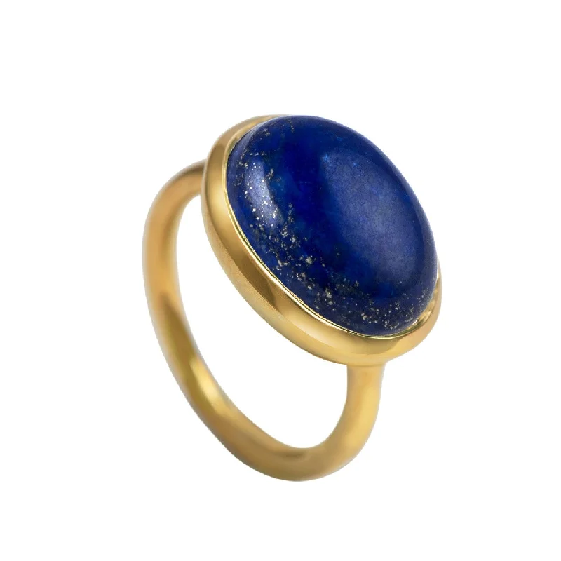 Multi - Gemstone Rings with a Rainbow of ColorsCabochon Oval Cut Natural Gemstone Gold Plated Sterling Silver Ring - Lapis Lazuli