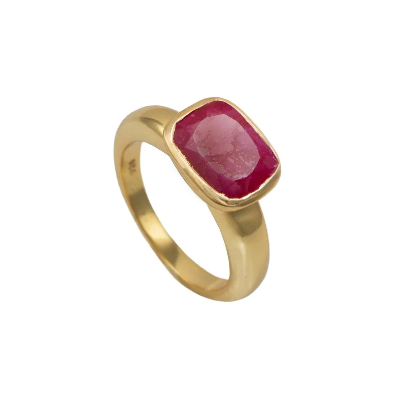 Multi - Gemstone Rings with a Rainbow of ColorsFaceted Rectangular Cut Natural Gemstone Gold Plated Sterling Silver Ring - Ruby Quartz