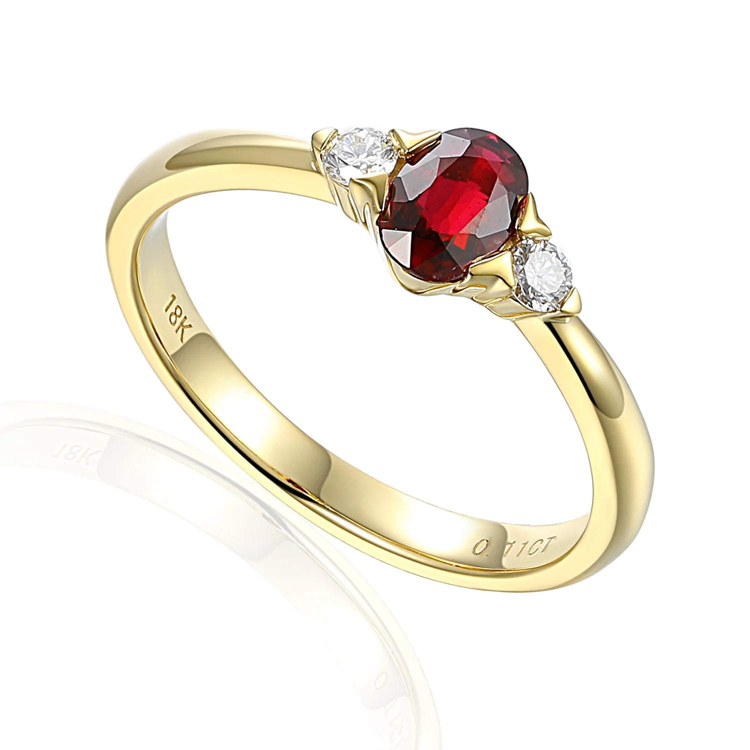 Three - Stone Diamond Rings with Princess - Cut Diamonds18ct Yellow Gold 0.60ct Oval Cut Ruby And 0.13ct Round Brilliant Cut Diamond Three Stone Ring