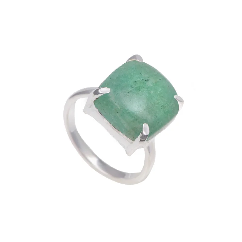 Emerald Gemstone Rings with Filigree - Bordered SettingsSquare Cabochon Amazonite Ring in Sterling Silver