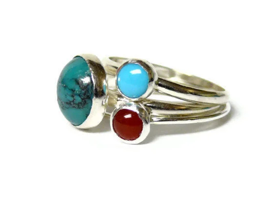 Emerald Gemstone Rings with Filigree - Bordered SettingsSterling silver ring silver turquoise ring oxblood red carnelian ring gemstone stacking rings set aqua blue