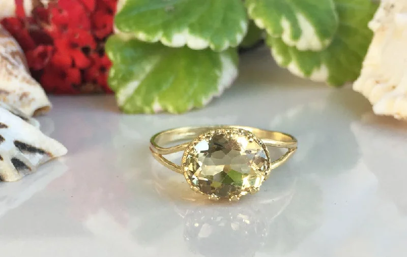 Ruby Gemstone Rings with Diamond AccentsYellow Citrine Ring - November Birthstone Jewelry - Yellow Citrine Gemstone Double Band Vintage Oval Crown Ring