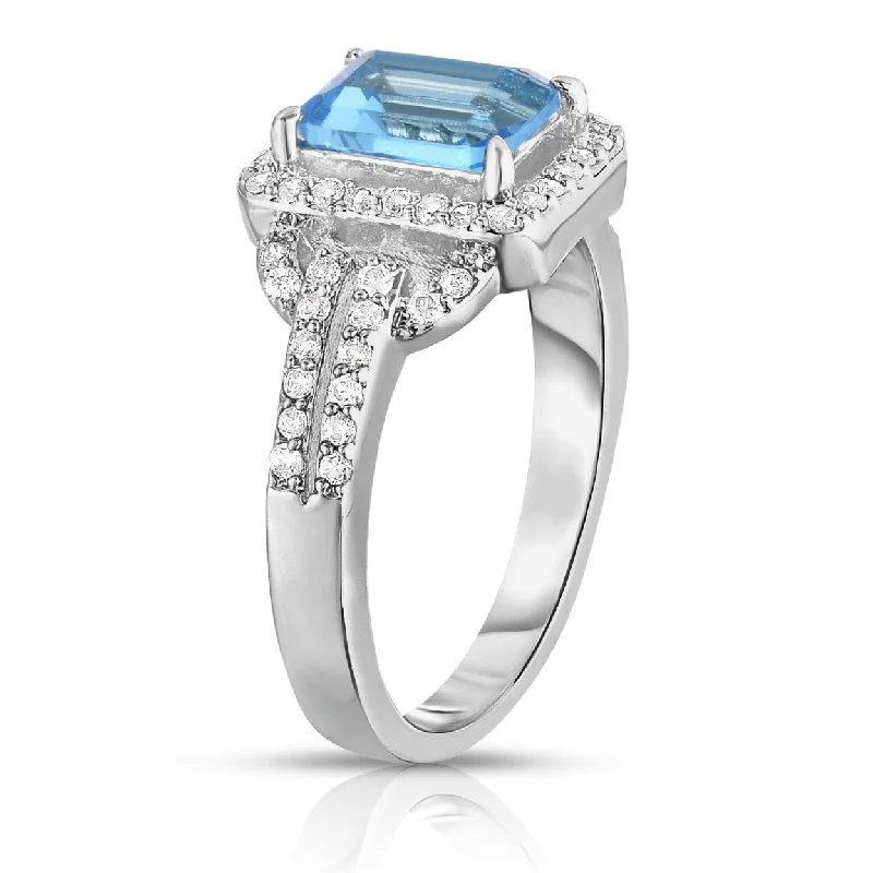 Emerald Gemstone Rings with Filigree - Bordered Settings4.50 Cttw Light Blue Emerald Cut Cocktail Ring In White Gold