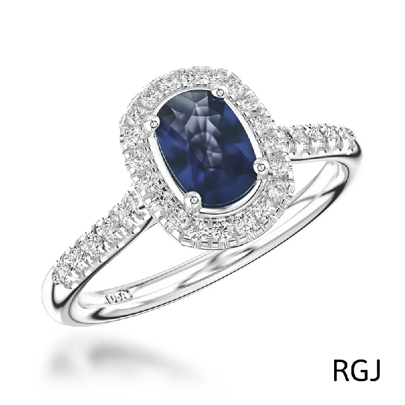 Custom - Designed Diamond Rings to Reflect Your PersonalityThe Skye Platinum 1.46ct Cushion Cut Blue Sapphire Ring With 0.41ct Diamond Halo And Diamond Set Shoulders