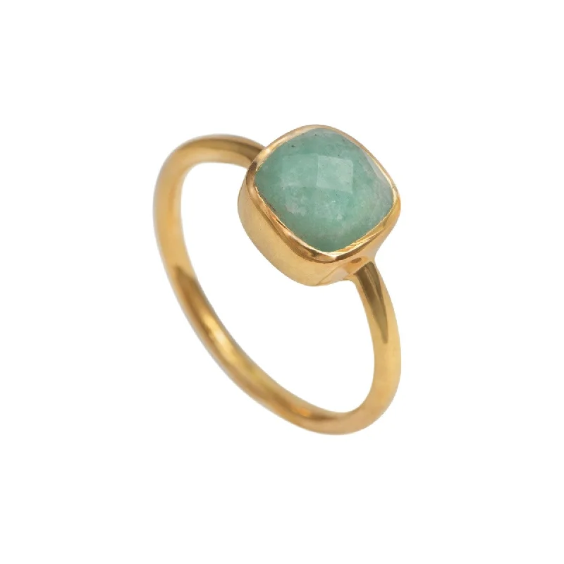 Emerald Gemstone Rings with Filigree - Bordered SettingsFaceted Square Cut Natural Gemstone Gold Plated Sterling Silver Solitaire Ring - Amazonite