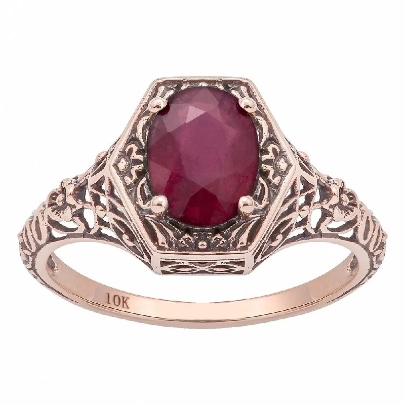 Amethyst Gemstone Rings in a Vintage - Style SettingViducci 10k Rose Gold Vintage Style Genuine Oval Ruby Ring