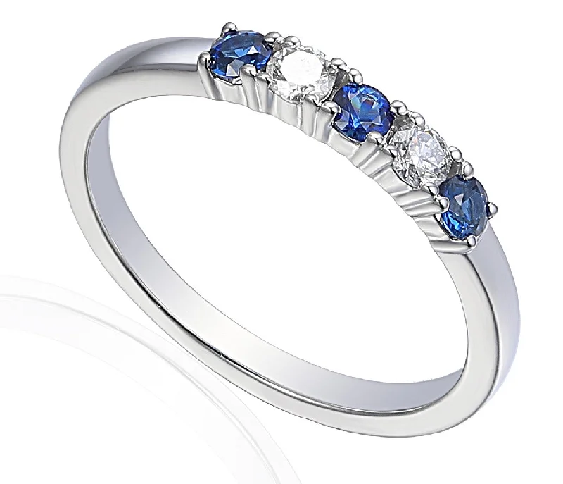 Halo - Style Diamond Rings with Smaller Accent Diamonds18ct White Gold 0.89ct Blue Sapphire And 0.38ct Diamond Round Brilliant Cut Five Stone Ring