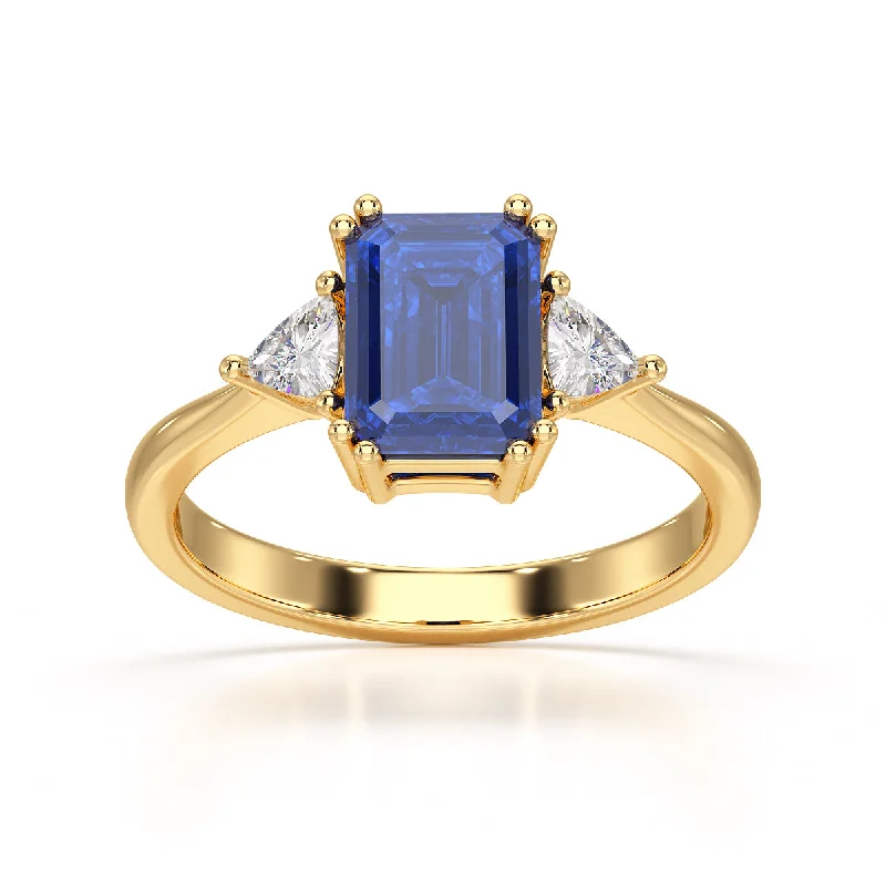 Amethyst Gemstone Rings in a Vintage - Style SettingBlue Sapphire Trilogy Ring with Trillion side stone Dress Ring