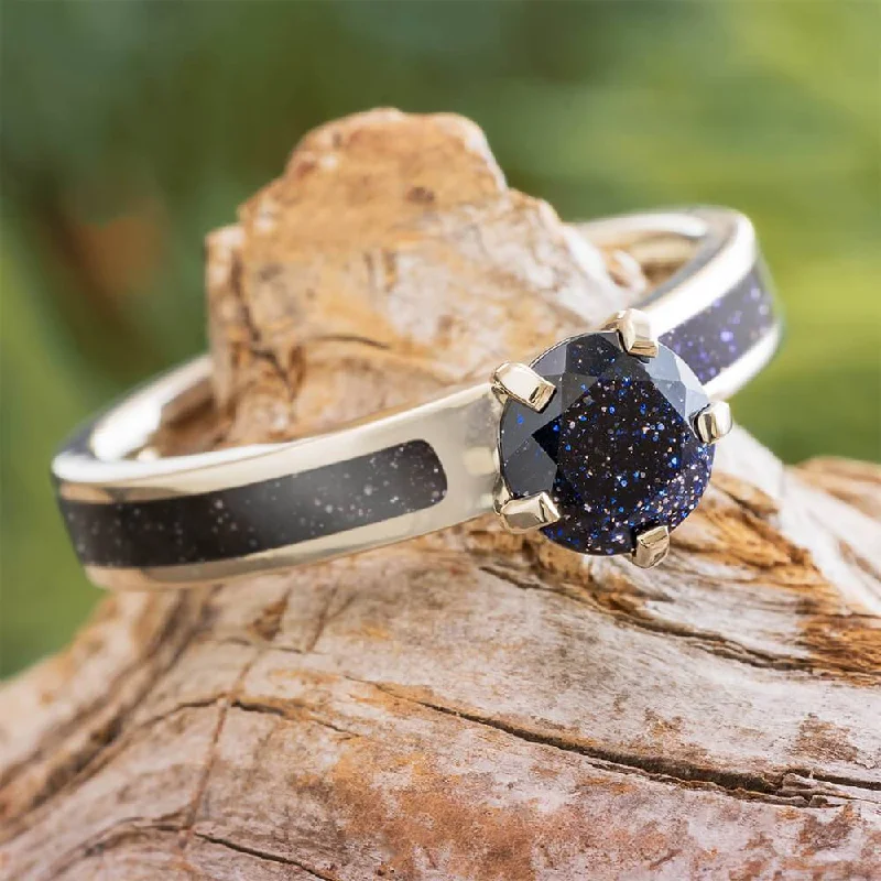 Blue Goldstone Solitaire in White Gold