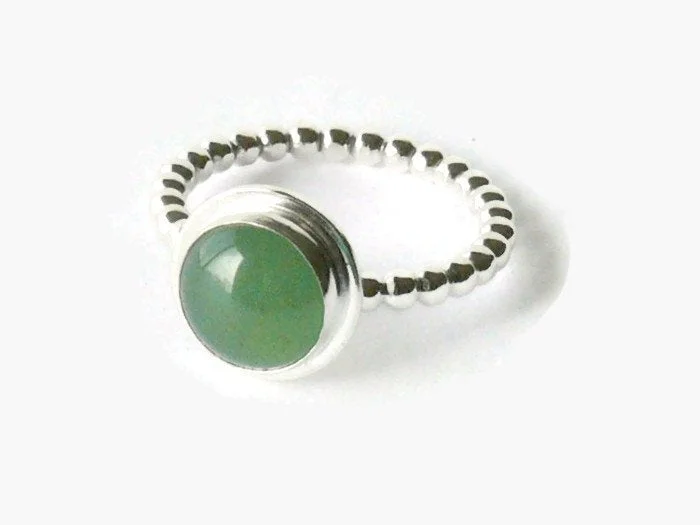 Emerald Gemstone Rings with Filigree - Bordered SettingsGreen Aventurine Sterling Silver Ring