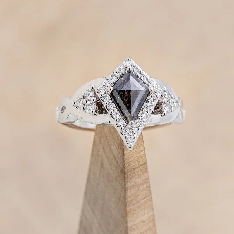 KITE CUT ENGAGEMENT RING WITH DIAMOND HALO & ACCENTS - MOUNTING ONLY - SELECT YOUR OWN STONE