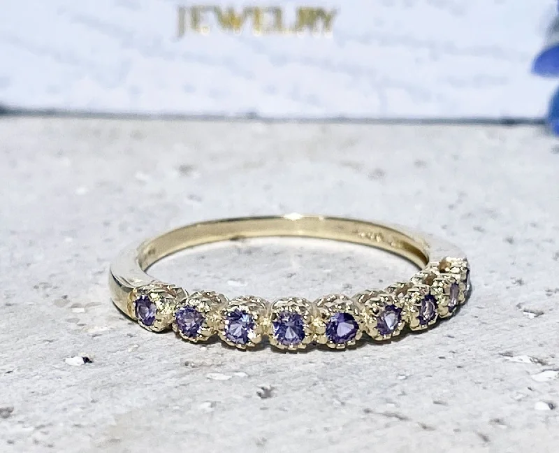 Sapphire Gemstone Rings in a Cathedral SettingAlexandrite Ring - June Birthstone - Stacking Ring with Nine Round Alexandrite Stones