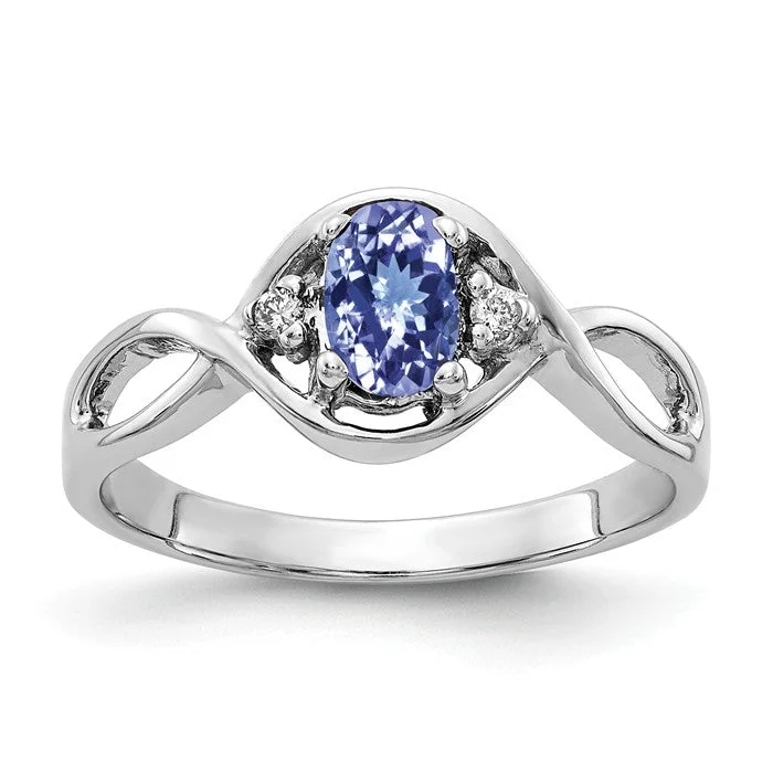 Sapphire Gemstone Rings in a Cathedral Setting14k White Gold 6x4mm Oval Tanzanite and Diamond Infinity Style Ring