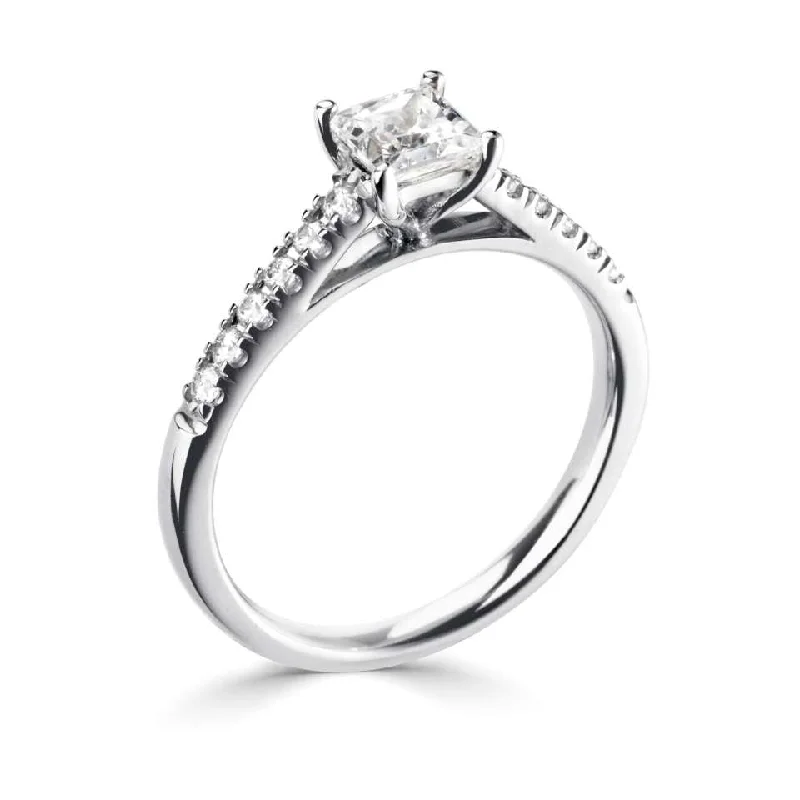 Vintage - Inspired Diamond Rings with Filigree WorkThe Cosmos Platinum Princess Cut Diamond Solitaire Engagement Ring With Diamond Set Shoulders