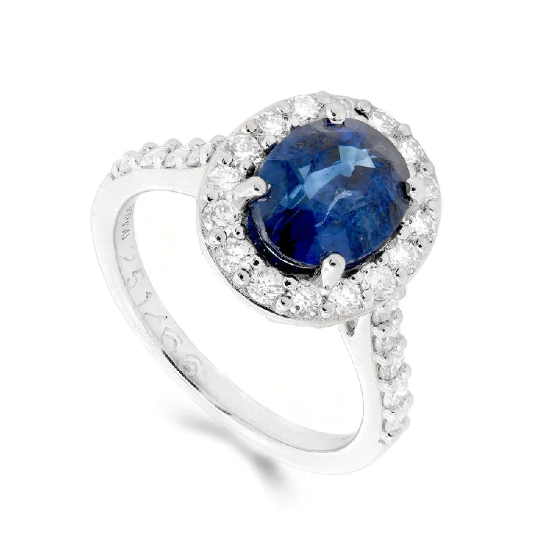 Custom - Designed Diamond Rings to Reflect Your PersonalityPlatinum 2.51ct Oval Cut Blue Sapphire Ring With 0.66ct Diamond Halo And Diamond Set Shoulders