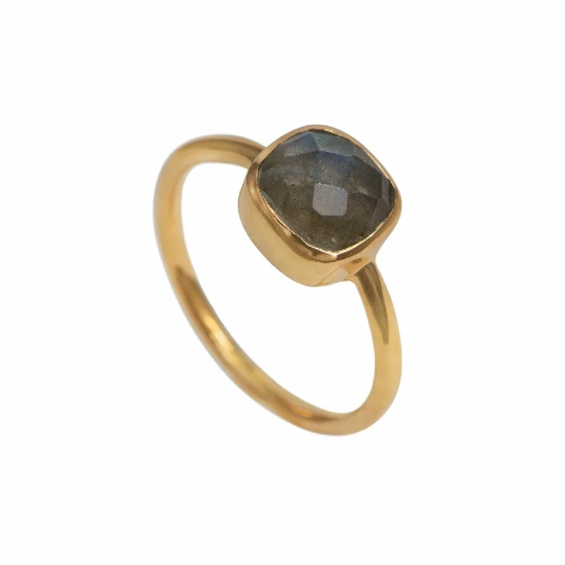 Sapphire Gemstone Rings in a Cathedral SettingFaceted Square Cut Natural Gemstone Gold Plated Sterling Silver Solitaire Ring - Labradorite